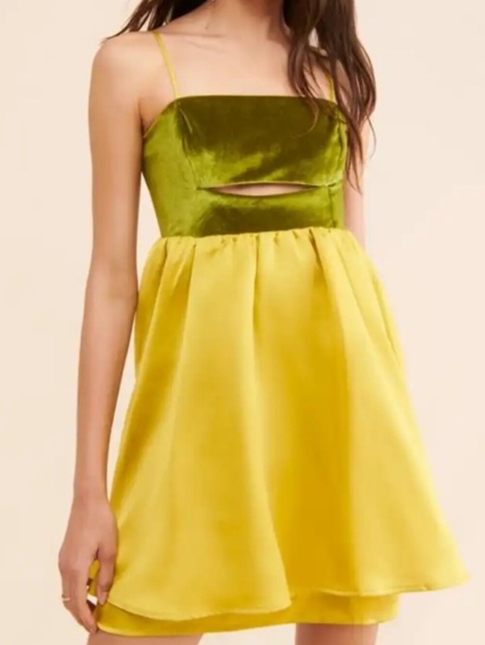 Du Paradis x Anthropologie Yellow & Green Mixed Media Velvet Mini Dress